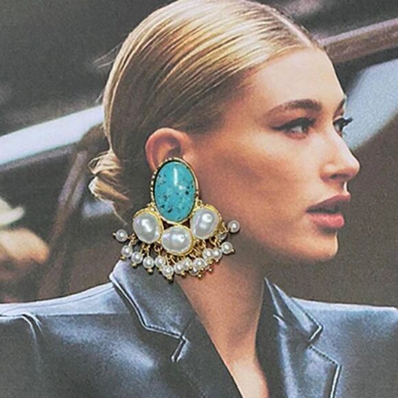 Turquoise stone earrings A27 - Picture 2 of 6